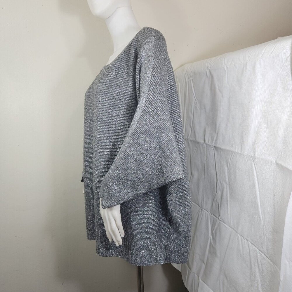 I.N.Studio Womens Size 3 X Silver top blouse plus 3/4 sleeve Crew Neck NWT --22 - Picture 4 of 10